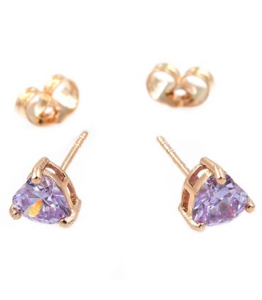 Сережки-гвоздики «Серце - рожевий цирконій» лимонна позолота 18к