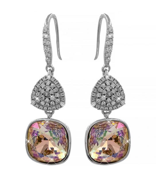 Сережки (гачки) Swarovski Квадрат на основі каменів родіум (Медична сталь)
