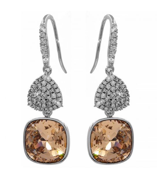 Сережки (гачки) Swarovski Квадрат на основі каменів родіум (Медична сталь)