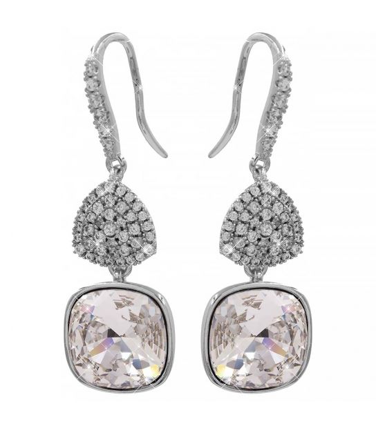 Сережки (гачки) Swarovski Квадрат на основі каменів родіум (Медична сталь)