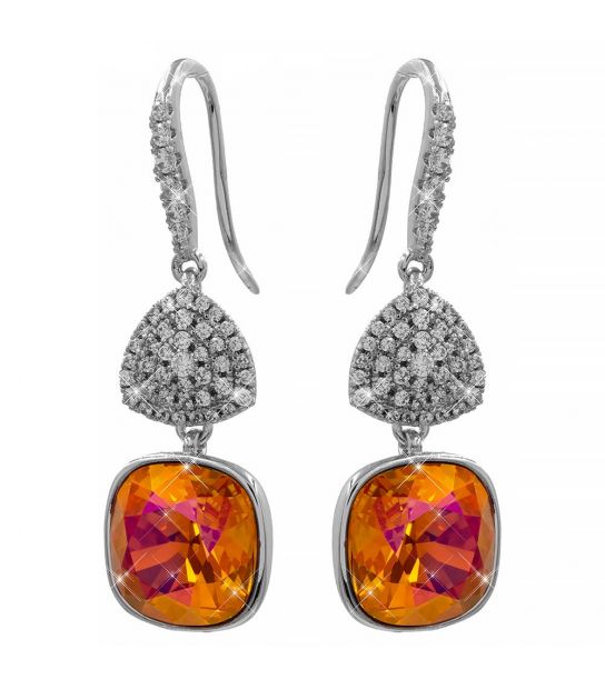 Сережки (гачки) Swarovski Квадрат на основі каменів родіум (Медична сталь)