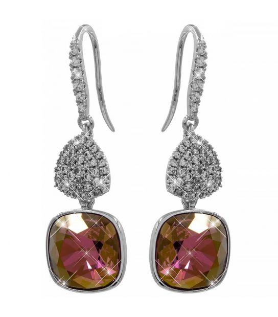 Сережки (гачки) Swarovski Квадрат на основі каменів родіум (Медична сталь)