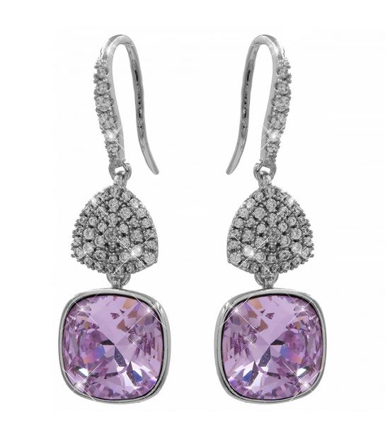 Сережки (гачки) Swarovski Квадрат на основі каменів родіум (Медична сталь)