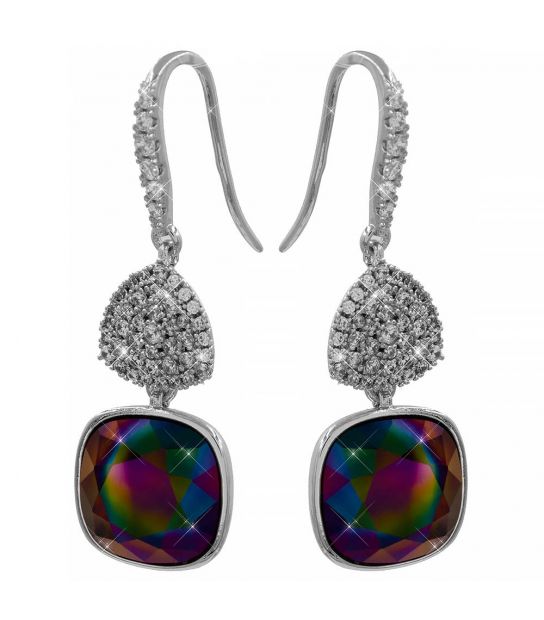 Сережки (гачки) Swarovski Квадрат на основі каменів родіум (Медична сталь)