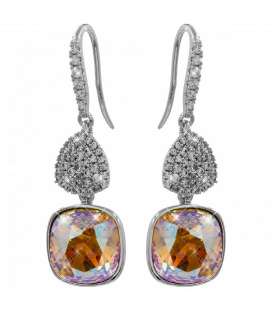Сережки (гачки) Swarovski Квадрат на основі каменів родіум (Медична сталь)