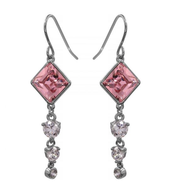 Сережки (гачки) з кристалами Swarovski Ромбік + 3 камені родіум (Медична сталь)