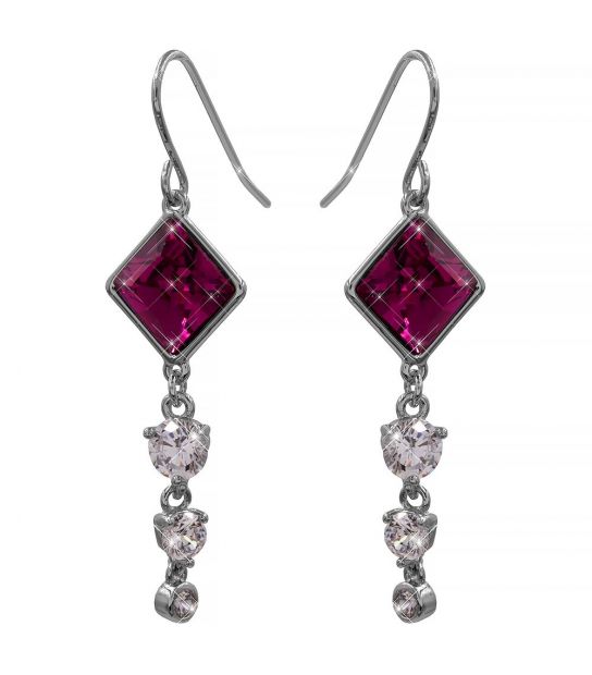 Сережки (гачки) з кристалами Swarovski Ромбік + 3 камені родіум (Медична сталь)