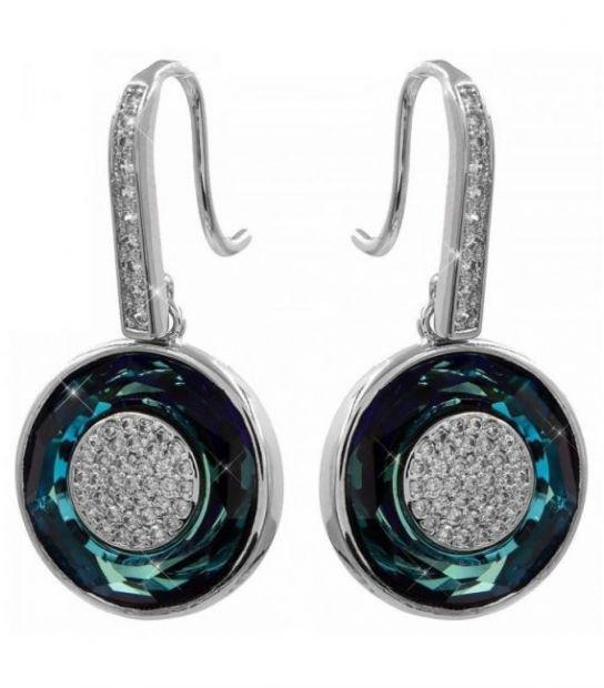 Сережки Swarovski "Синій диск" з дрібними цирконами