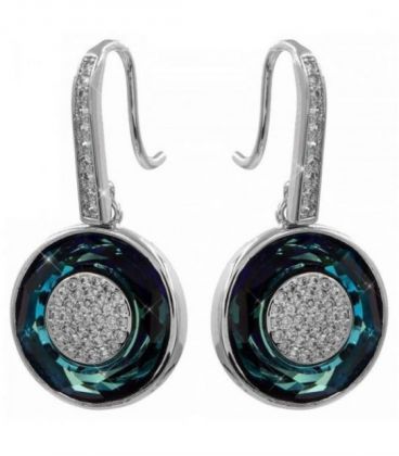 Сережки Swarovski "Синій диск" з дрібними цирконами