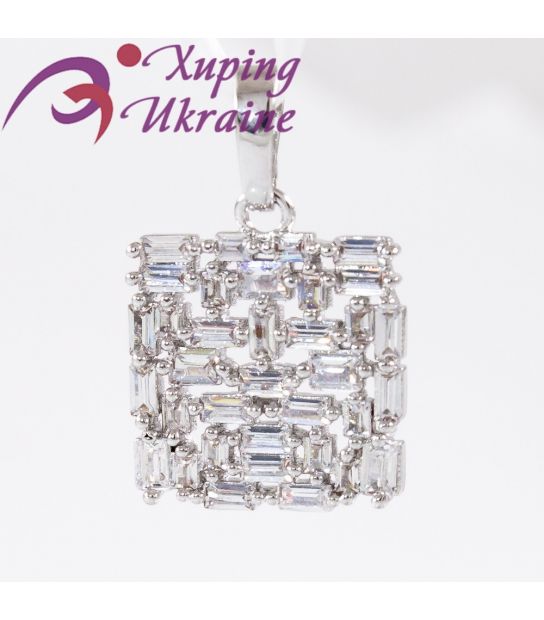 Підвіска родіум Квадрат 1,5х1,5, каміння всередині