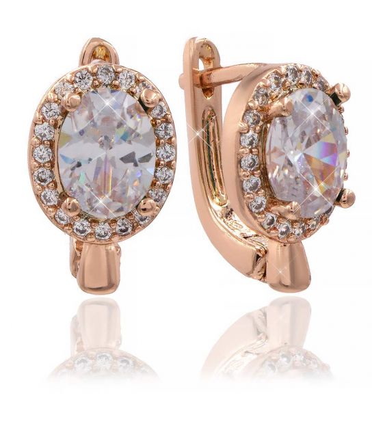 Сережки позолота Овальний камінчик у 4х тримачах, в оправі дрібного каміння