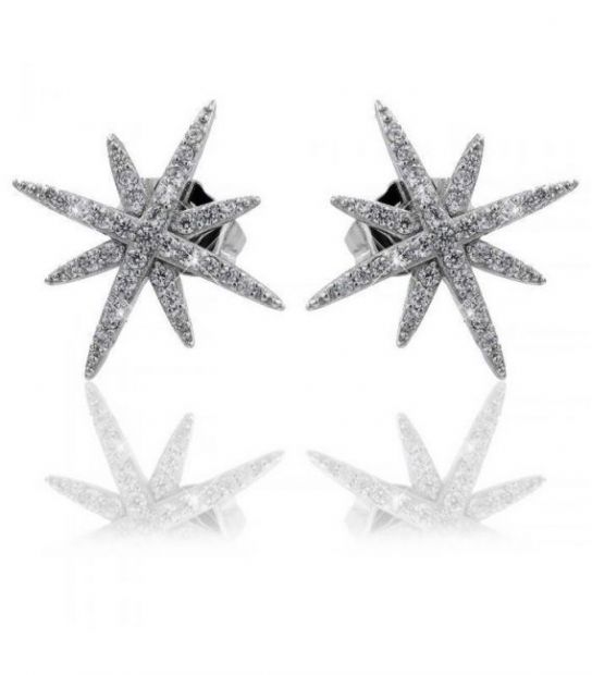 Серьги-гвоздики “Снежинка” родиум