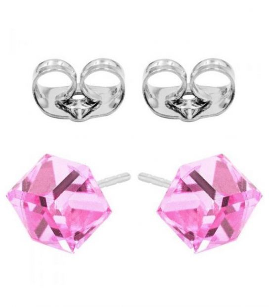 Сережки-гвоздики Swarovski Кубик 0,4 см срібло 925