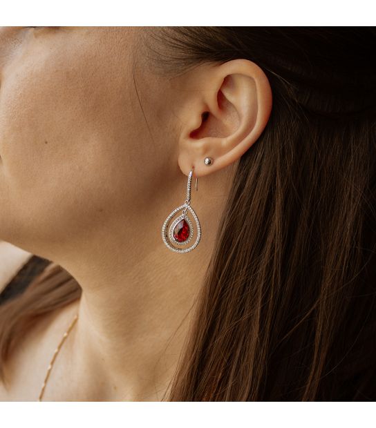 Сережки (гачки) Swarovski Крапля-камінь у подвійній оправі з дрібним камінням