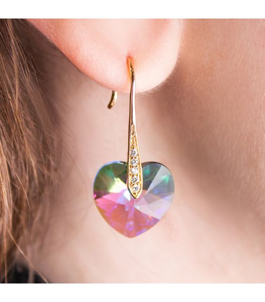 Сережки "Серця" лім. позолота Swarovski Crystals 3 см