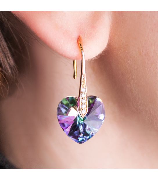 Сережки "Серця" лім. позолота Swarovski Crystals 3 см