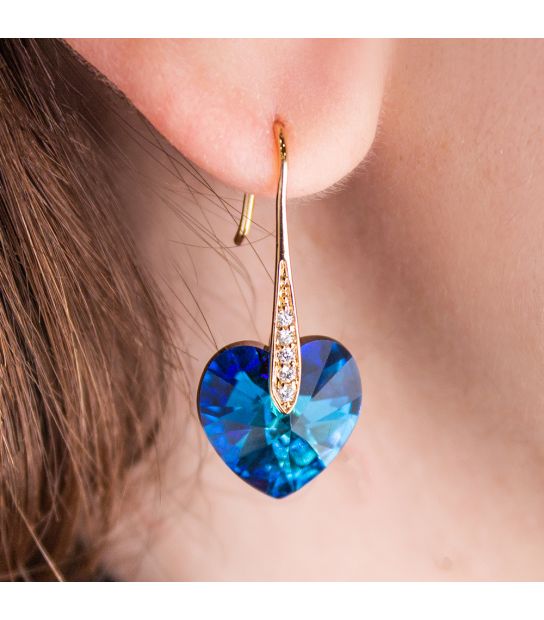Сережки "Серця" лім. позолота Swarovski Crystals 3 см