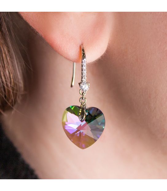 Сережки-гачки Swarovski "Серце-камінь"