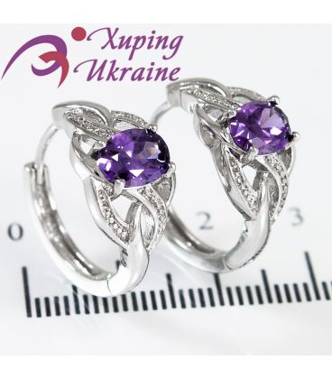 Сережки Xuping родіум "Овальний камінь, хвилі "