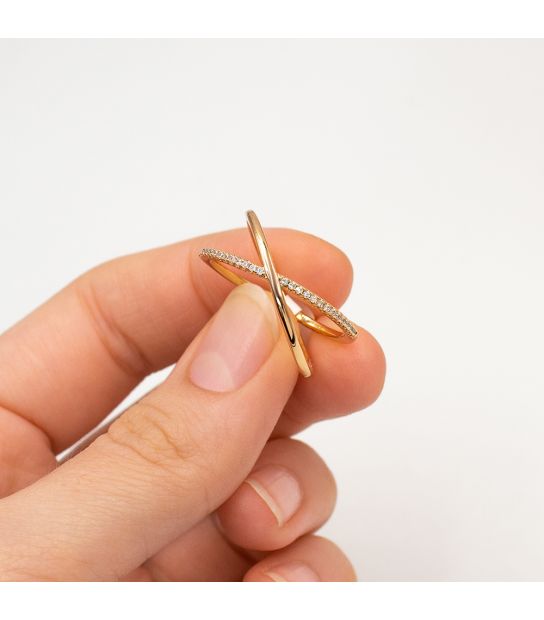 Кольцо “Пересечение” лимонная позолота (Медицинское золото)