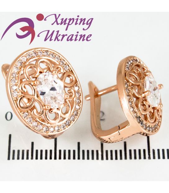 Серьги Xuping позолота Овальные с камнем посредине, узор