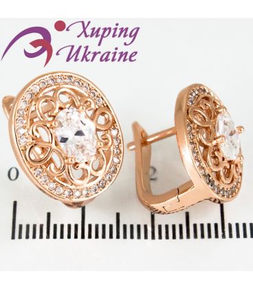 Сережки Xuping позолота Овальні з каменем посередині, візерунок