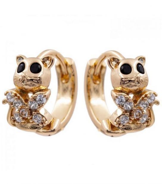 Серьги "Котик с бабочкой" лимонная позолота