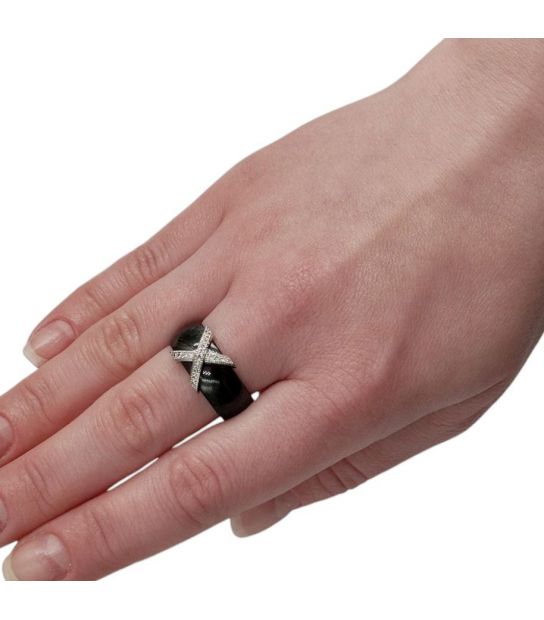 Кольцо Xuping керамическое со стальной вставкой с цирконами