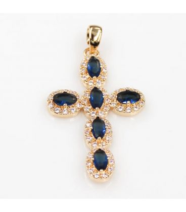 Кулон Хрестик з синіми цирконами лимонна позолота 371185(2)