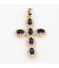 Кулон Крестик с синими цирконами - лимонная позолота 371185(2)