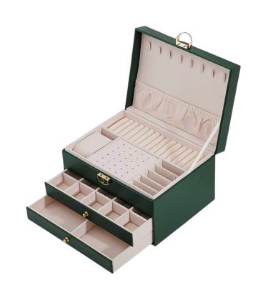 Скринька, органайзер, шкатулка шкіряна, на замочці (зелена)