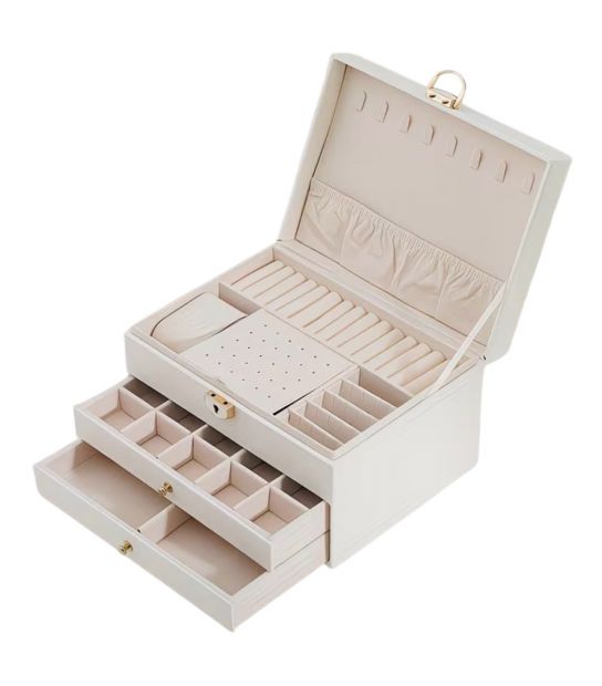 Скринька, органайзер, шкатулка шкіряна, на замочці (біла)