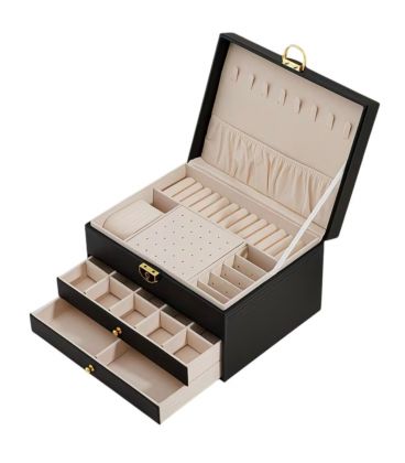 Шкатулка, органайзер кожаная, на замочке (черная)