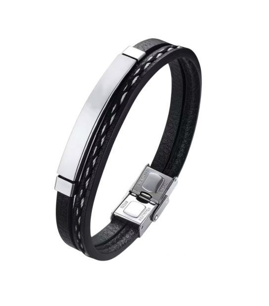 Браслет чоловічий Stainless Steel, шкіряний