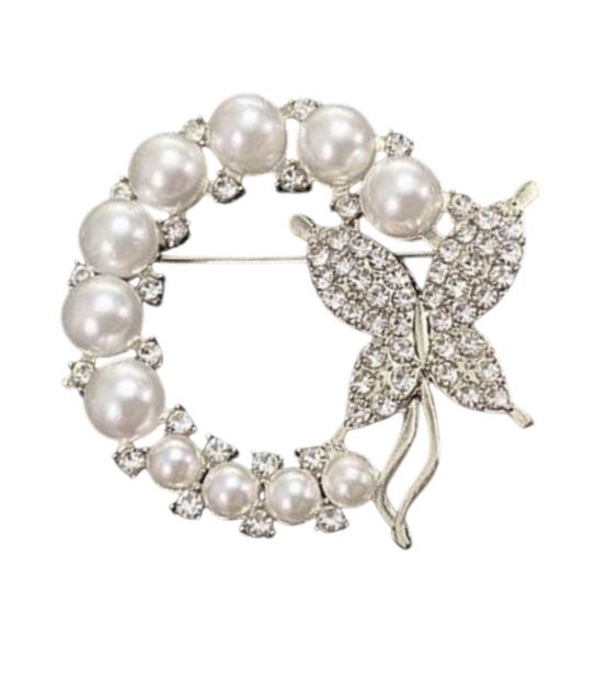 Брошь "Веночек с бабочкой" родий