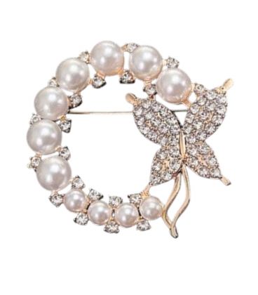 Брошка "Віночок з метеликом" лимонна позолота