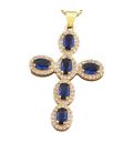 Кулон Хрестик з синіми цирконами лимонна позолота (медичне золото)