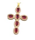 Кулон Крестик с малиновым цирконами лимонная позолота (медицинское золото)