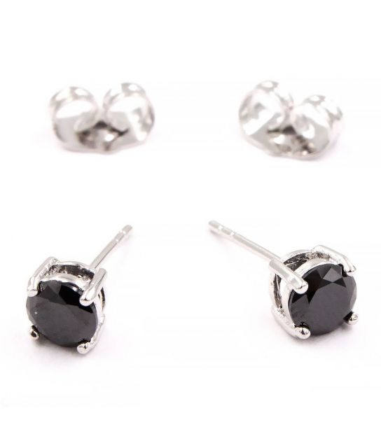 Серьги-гвоздики Xuping родий, камень 0,5 см, черный, (медицинское золото)