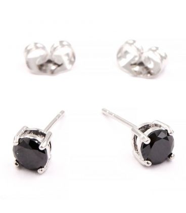 Сережки-гвоздики Xuping родій, камінь 0,5 см, чорний, (медичне золото)