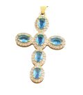 Кулон Хрестик з блакитними цирконами лимонна позолота (медичне золото)