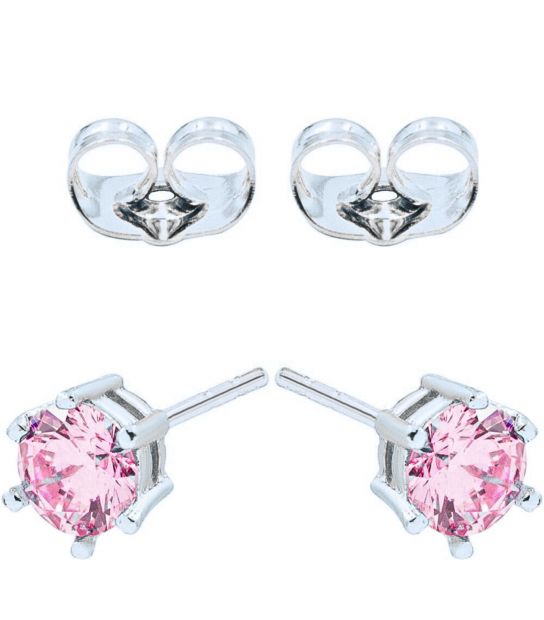 Серьги-гвоздики Xuping родий, камень 0,5 см, розовый, (медицинское золото)