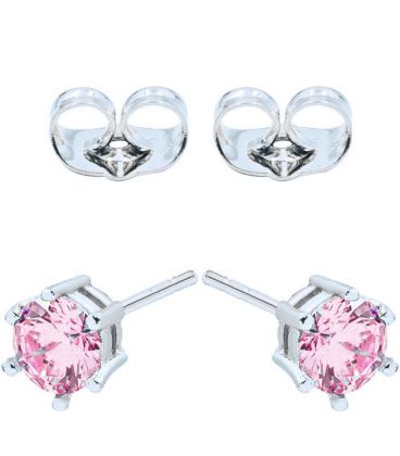 Серьги-гвоздики Xuping родий, камень 0,5 см, розовый, (медицинское золото)