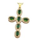 Кулон Крестик с зеленым цирконами лимонная позолота (медицинское золото)
