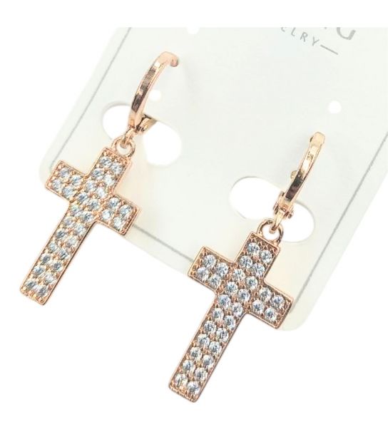 Серьги Xuping "Крестики в двойных камнях" лимонная позолота&nbsp;(медицинское золото)