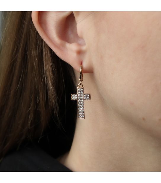 Сережки Xuping "Хрестики в подвійному камінні" лимонна позолота (медичне золото)