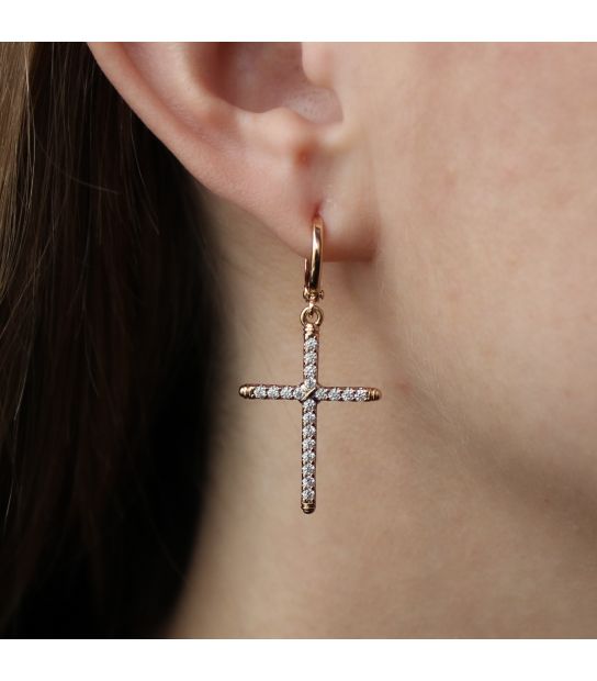Серьги Xuping "Крестики в камнях" лимонная позолота&nbsp;(медицинское золото)