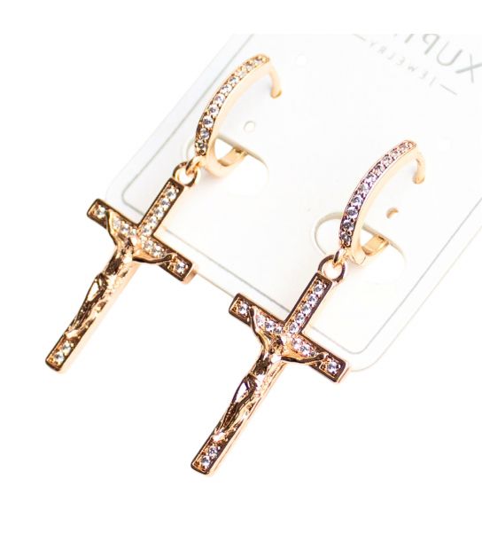 Серьги Xuping "Крестики в камнях" лимонная позолота&nbsp;(медицинское золото)