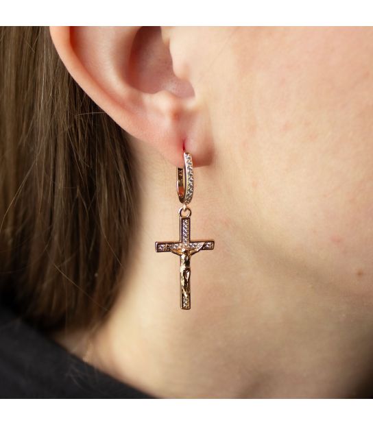 Серьги Xuping "Крестики в камнях" лимонная позолота&nbsp;(медицинское золото)