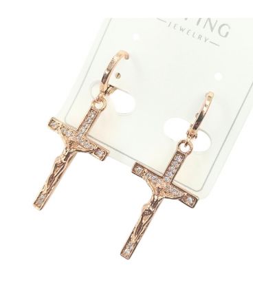 Серьги Xuping "Крестики в камнях" лимонная позолота&nbsp;(медицинское золото)